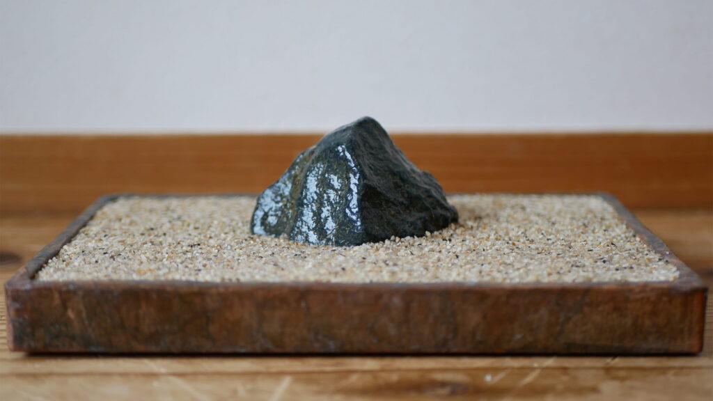 水を打った蒼黒の多摩川石