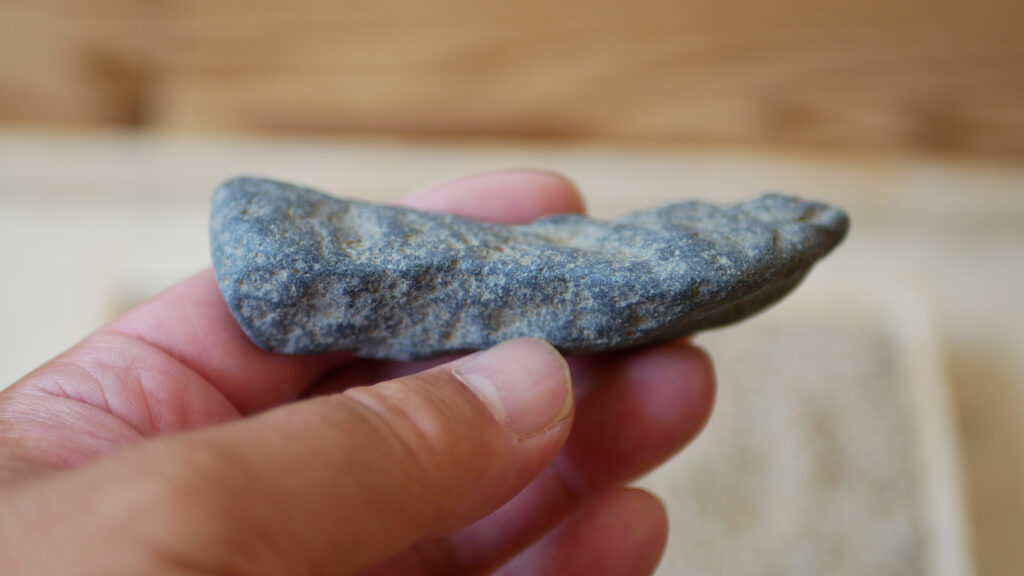 蒼黒の多摩川石を上から見る